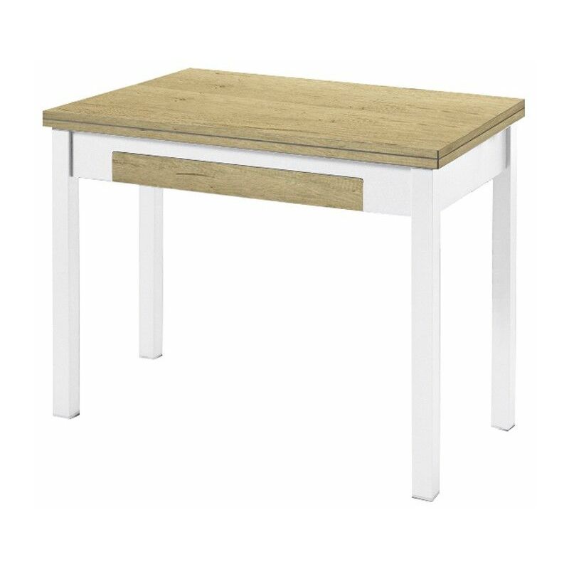 Table de cuisine extensible en chêne Málaga Hércules Dimensions : 120 x 80 cm - Pieds : Blanc texturé
