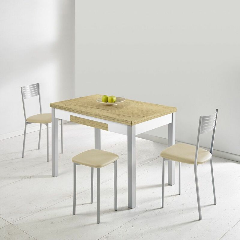 Table de cuisine extensible en chêne Málaga Hércules Dimensions : 110 x 70 cm. - Pieds : Aluminium