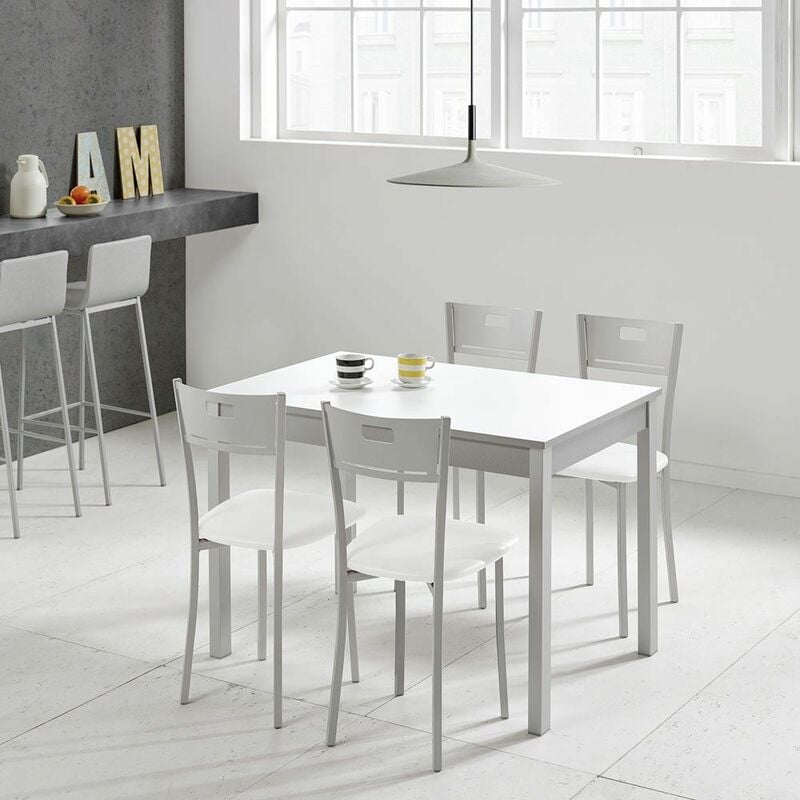 table de cuisine fixe en stratifié blanc dimensions : 110 x 70 cm. - pieds : aluminium