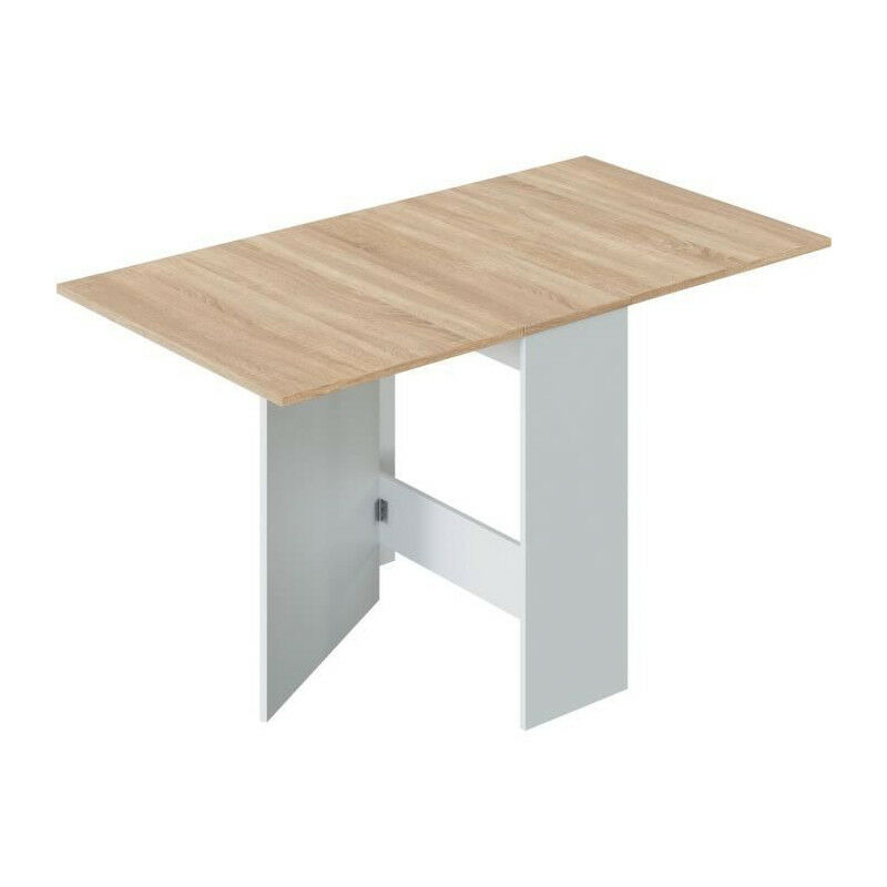 Table de cuisine rabattable fly - Mélaminé blanc artik et chene - l 140 x p 77 x h 78 cm