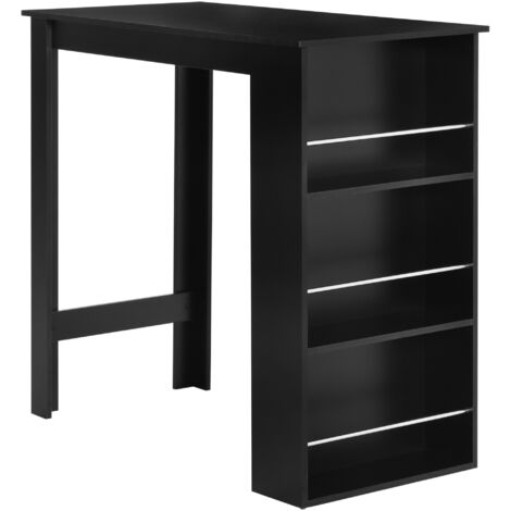 Table de Cuisine Haute Bar avec 3 Étagères en Bois, Comptoir de Bar pour Cuisine Moderne Maison et Bar, 112x57x106cm, Noir