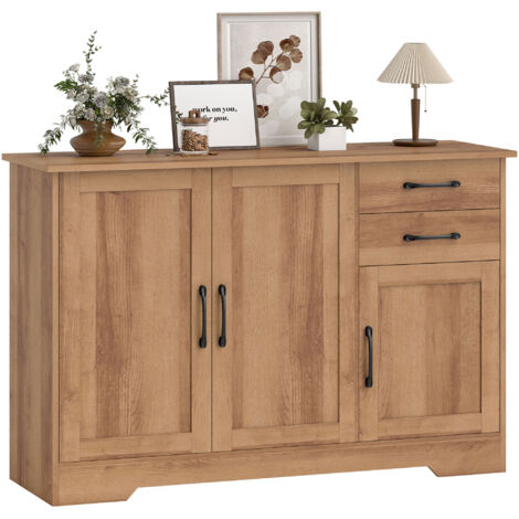 Table de cuisine mobile 2 tiroirs 3 armoires, étagères réglables, 120x38x79 cm, chêne