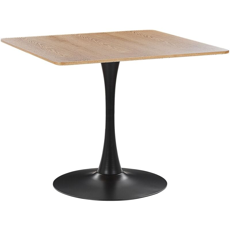 Beliani - Table Bois Clairavec Plateau Carré 90 x 90 cm en mdf et Pied Unique en Métal Noir Salle à Manger Cuisine Moderne et Scandinave