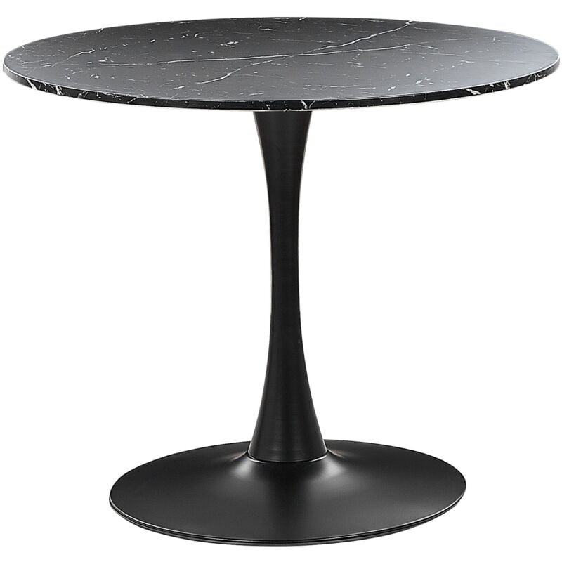 Beliani - Table de Salle à Manger Industrielle Effet Marbre Noir Ronde mdf Base en Métal 90 cm Boca