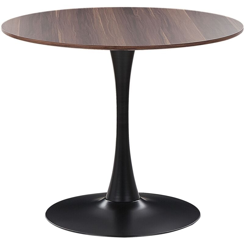Beliani - Table de Salle à Manger Industrielle Bois Foncé Ronde mdf Base en Métal 90 cm Boca