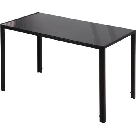 Table de Cuisine pour 4 Personnes en Métal et Verre Trempé, 120x60x75 cm, Noir