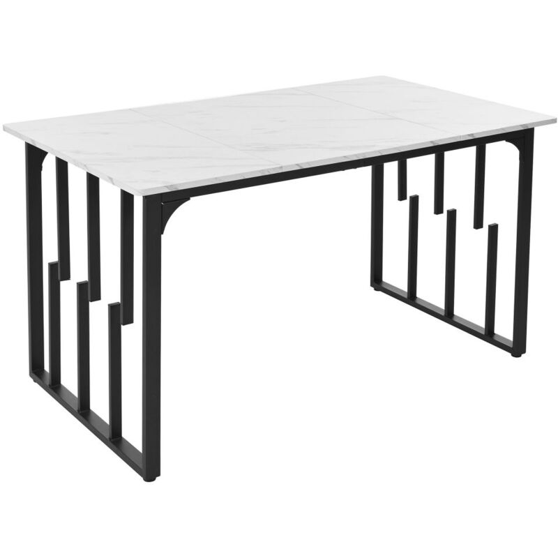 Table de cuisine rectangulaire 140 x 80cm, structure métallique avec pieds réglables, pour salle à manger, salon - Blanc avec noir