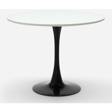 AHD AMAZING HOME DESIGN Table de cuisine ronde 80cm moderne style Goblet blanc noir Jasmine