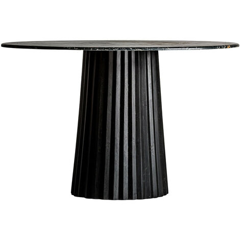 Table de cuisine ronde marbre noir et pied manguier massif Lial D 120 cm