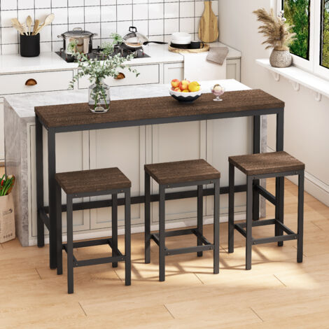 Table de cuisine/salle à manger moderne de 148 cm, table de bar, ensemble table et tabourets avec 3 tabourets  montage facile, marron foncé