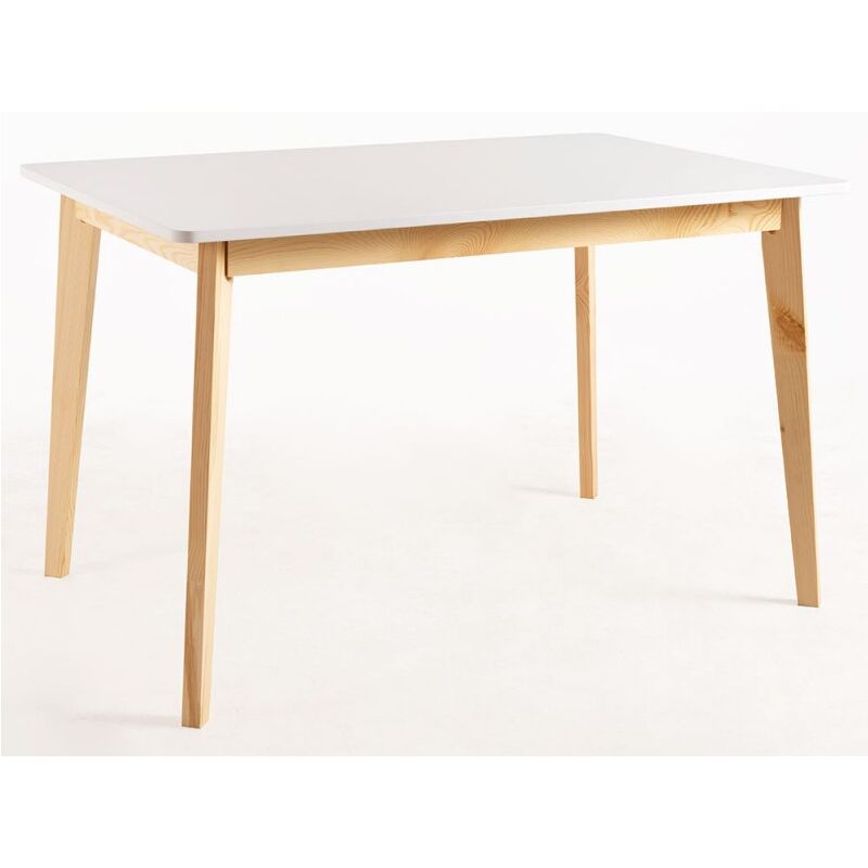 table de cuisine scandinave blanc brillant et pieds bois clair epuria 120 cm