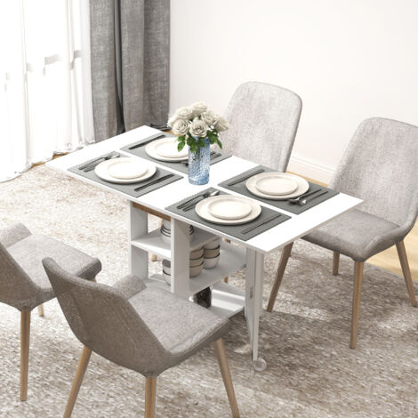 Table de cuisine table de salle à manger pliable amovible 3 étagères 2 abattants design moderne 120 x 60 x 75 cm blanc