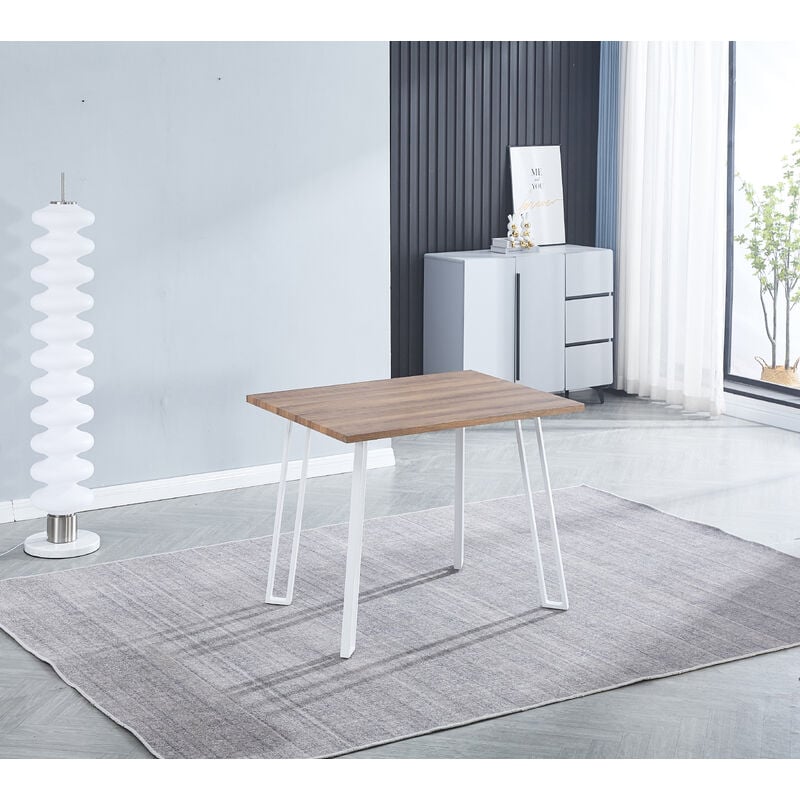 Pegane - Table de cuisine, table à manger en mdf avec pieds en métal coloris blanc - Longueur 100 x Profondeur 70 x Hauteur 76 cm