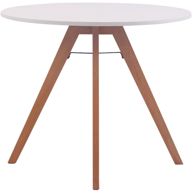 Table basse nordique étagère ronde et cadre en bistrot et jambes en bois de hêtre 90 cm