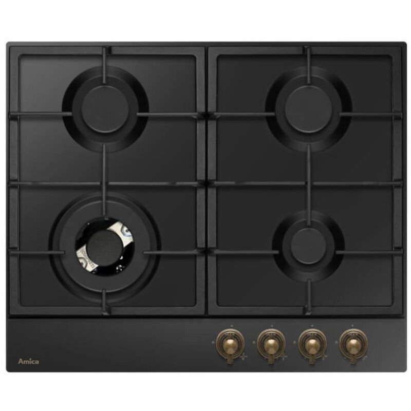 Table de cuisson a gaz - AMICA - 4 foyers - 9,9 x 59 x 52 - PGA6101ApCb RETRO - Noir