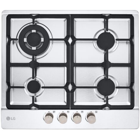 Table de cuisson gaz LG CBGZ2414S 60 cm, 8,5 kW, 4 feux, grilles en fonte, plaque en acier inoxydable