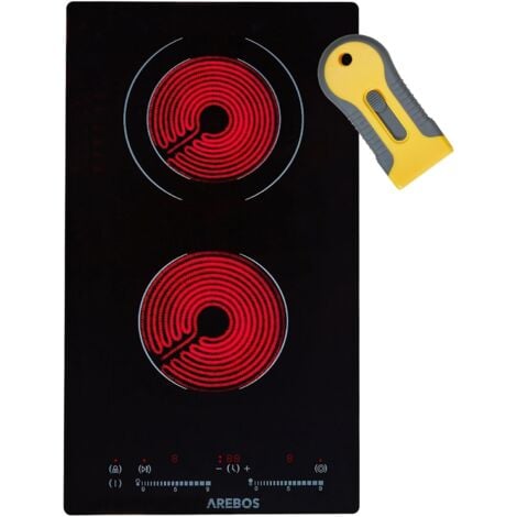 Table de cuisson vitrocéramique AREBOS - 3000 W - 2 plaques de cuisson - 30cm - Autarcique avec Sensor Touch - Sécurité enfants - Protection contre la surchauffe - Arrêt automatique - Noir