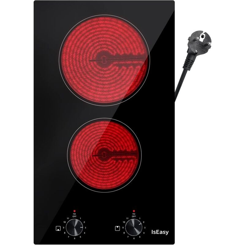Table de Cuisson Vitrocéramique 2 Foyers, Plaque Vitrocéramique 2 Foyers 3200W - Encastrable, Bouton de contrôle