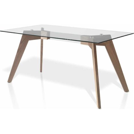 Table de diner plateau en verre trempé - Noir, noyer