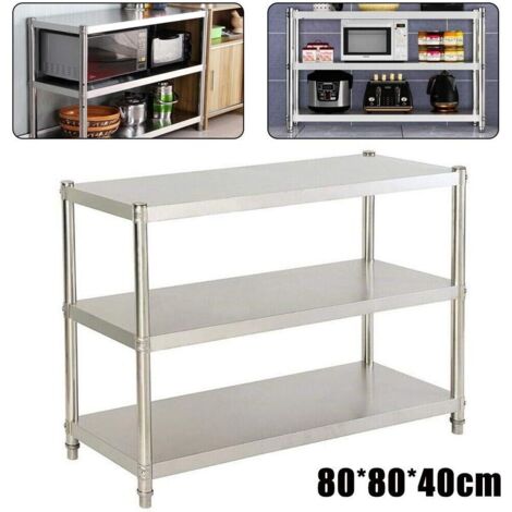 Table De Etabli Inoxydable, Table De Cuisine 3 Étages Étagère De Cuisine Table De Préparation des Aliments Étagère Robuste pour Cuisine Bar Restaurant Garde-Manger (80 x 80 x 40 Cm)
