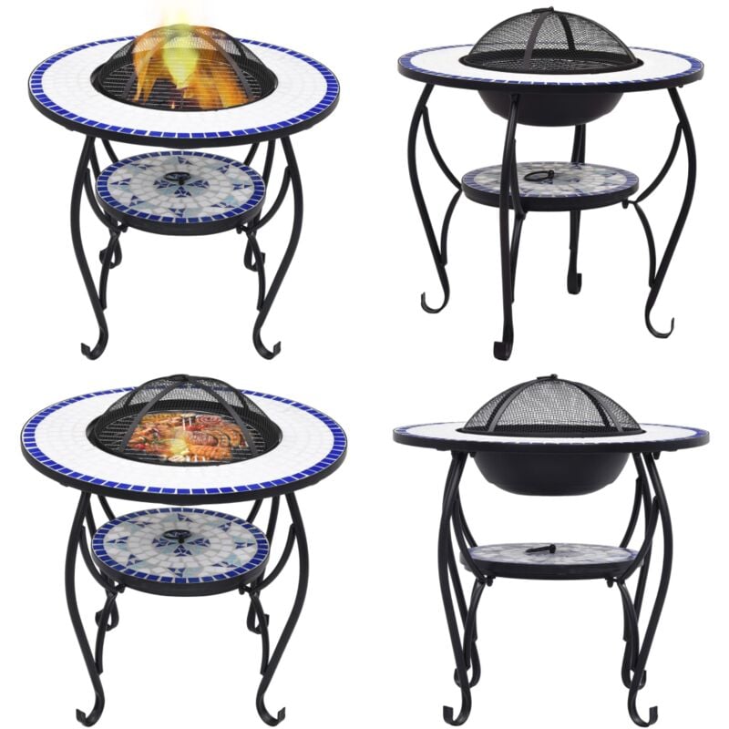 Table de foyer mosaïque Bleu et blanc 68 cm Céramique - table de foyer - tables de foyer - Home & Living - Bleu