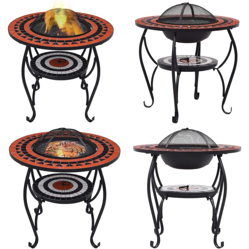 Table de foyer mosaïque Terre cuite et blanc 68 cm Céramique - table de foyer - tables de foyer - Home & Living - Brun