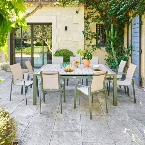 Table de jardin 10 places Evasion extensible beige lin/laurier - Hespéride