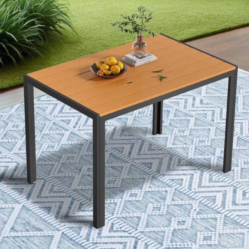 Table de Jardin 110x70x72cm, Aluminium,Antirouille, Résistante aux intempéries,Table à Manger Exterieur,Table d'appoint- (Marron + Noir)