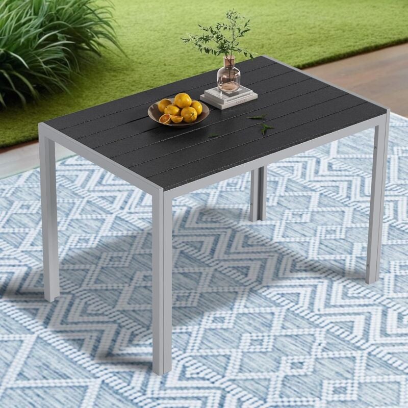 Table de Jardin 110x70x72cm, Aluminium,Antirouille, Résistante aux intempéries,Table à Manger Exterieur,Table d'appoint-(Noir + Gris)