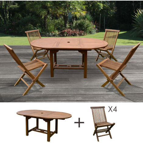 Table de jardin 120/170x100x75 + lot de 4 chaises