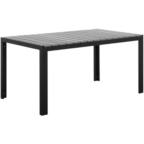 Table de Jardin 150 x 90 cm avec Plateau en Bois Synthétique Gris et Structure en Aluminium Noir Design Moderne pour Extérieur Traditionnel - Gris
