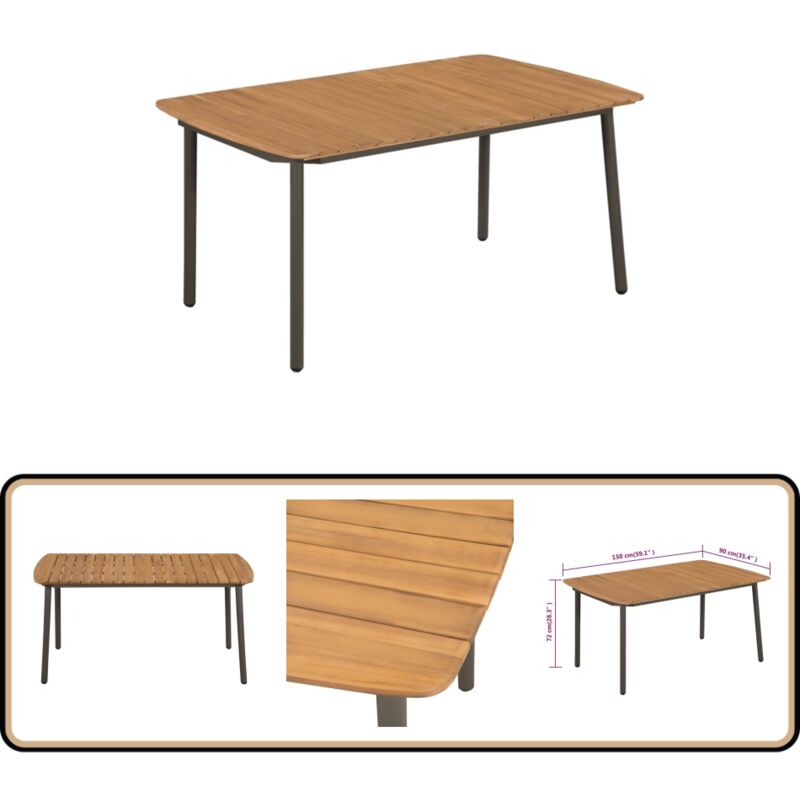 Vidaxl - Table de jardin 150 x 90 x 72 cm Bois d'acacia solide et acier - Table De Jardin - Table Extérieure - Acacia - Métal - Industrielle