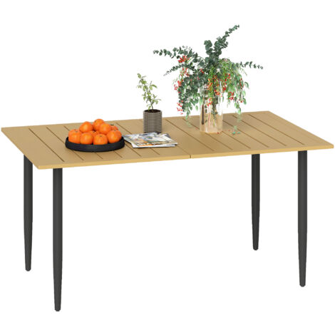 Table de jardin 150x90cm, table de balcon en acier étanche, table de balcon avec trou de parapluie marron