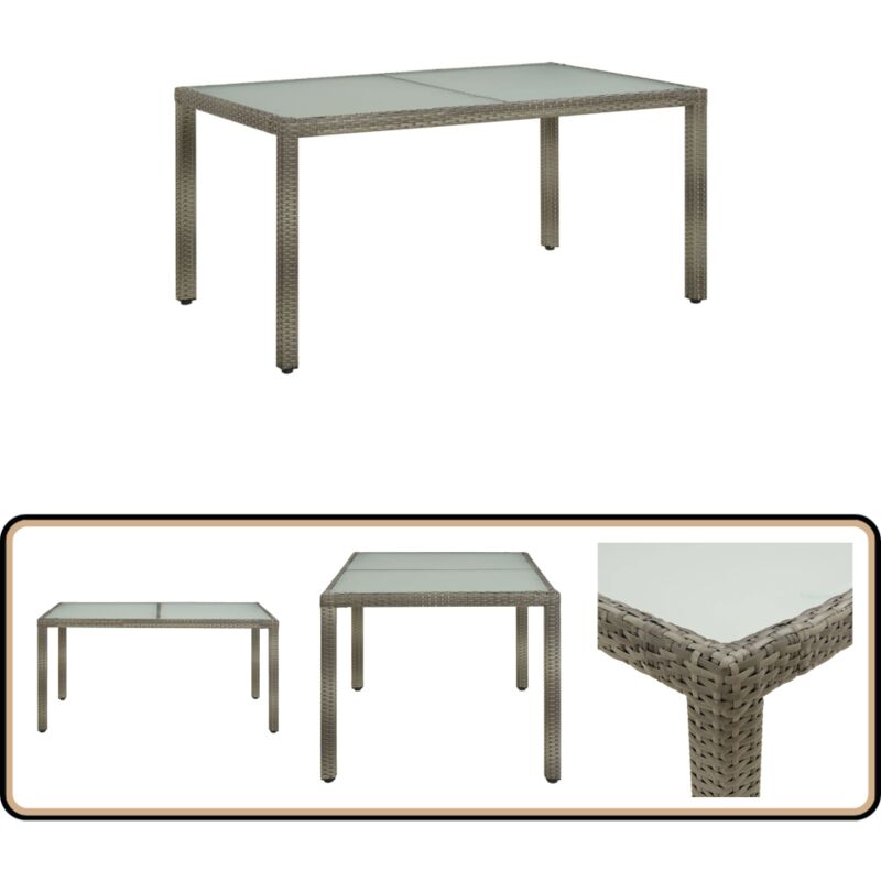 Vidaxl - Table de jardin 150x90x75 cm Verre trempé et poly rotin Gris - Table De Jardin - Table Extérieure - Mobilier De Jardin - Table En Résine