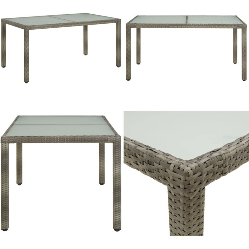 Table de jardin 150x90x75 cm Verre trempé et poly rotin Gris - Table De Jardin - Table Extérieure - Mobilier De Jardin - Table En Résine Tressée