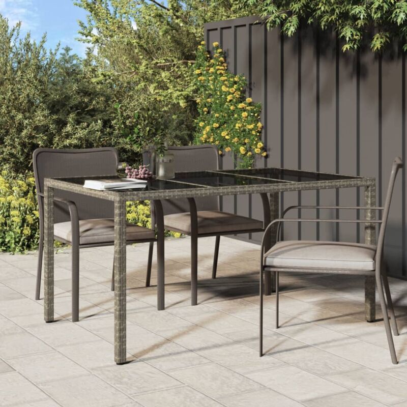 Vidaxl - Table de jardin 150x90x75cm Verre trempé et résine tressée Gris