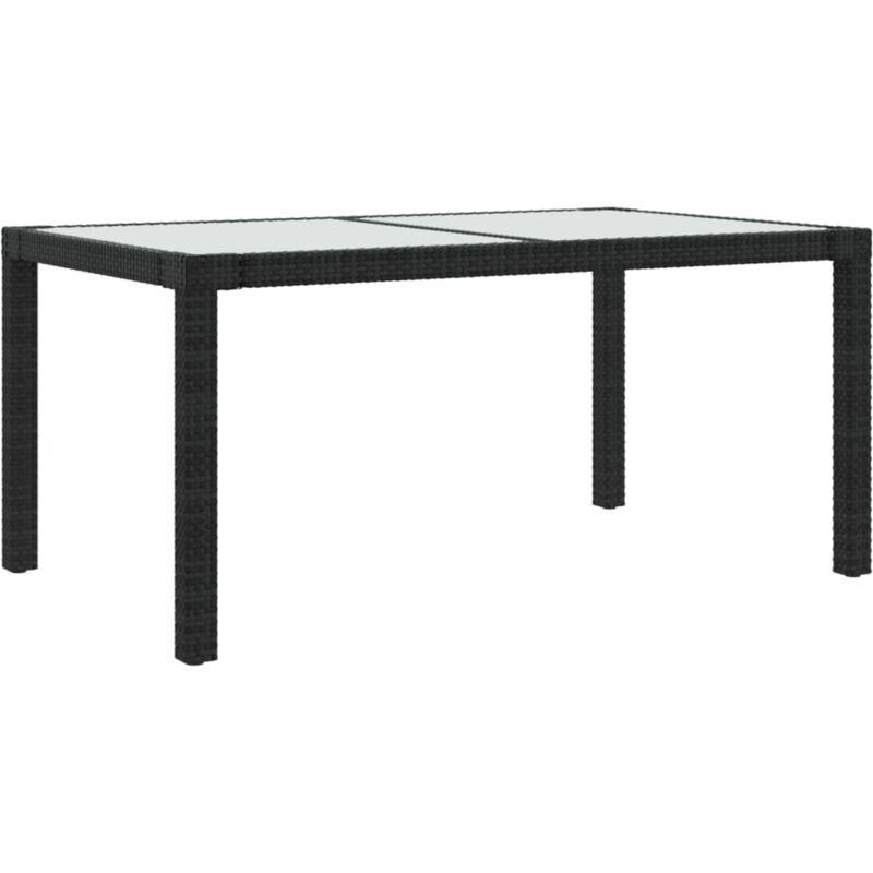 Table de jardin 150x90x75cm Verre trempé et résine tressée Noir Vidaxl