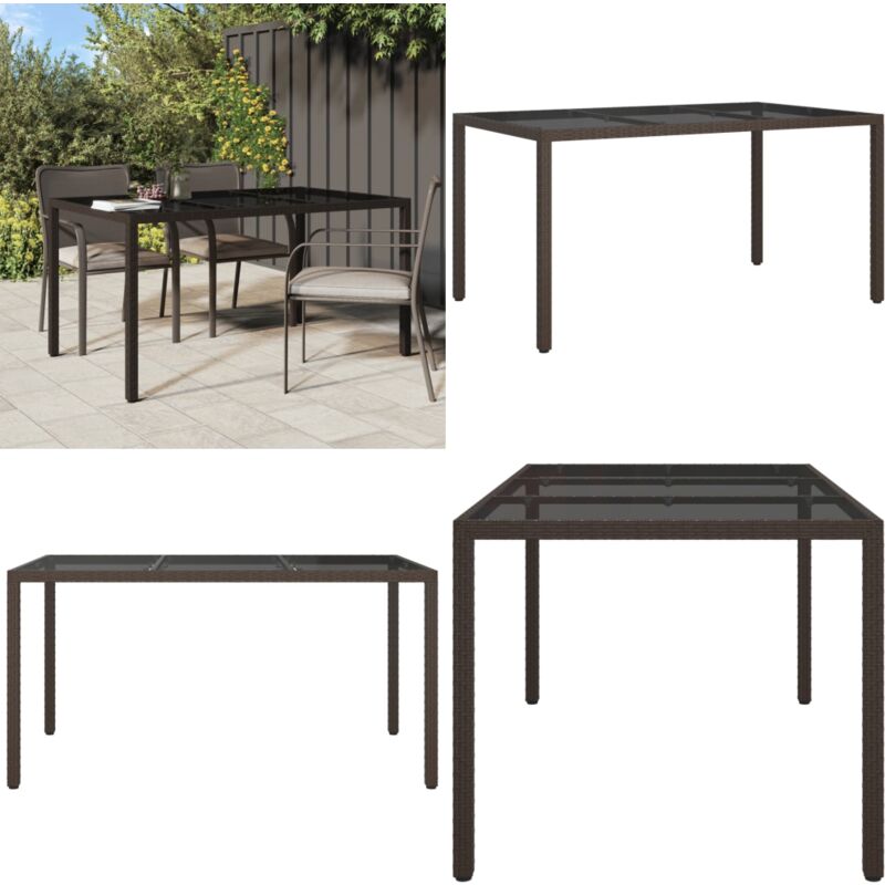 Table de jardin 150x90x75 cm Verre trempé/résine tressée Marron - Table De Jardin - Table Extérieure - Mobilier De Jardin - Table En Résine Tressée