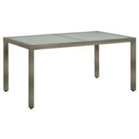 Table de jardin 150x90x75 Verre trempé et poly rotin Gris