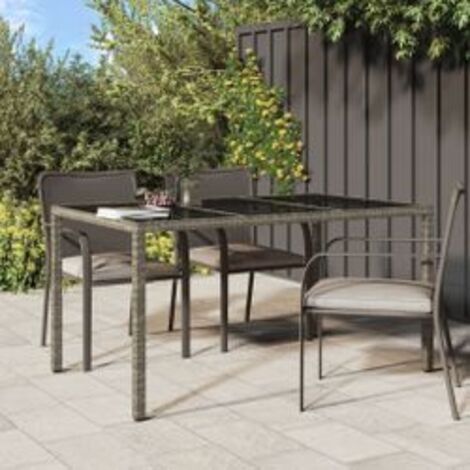 Table de jardin 150x90x75 Verre trempé et résine tressée Gris