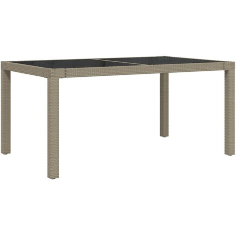 Table de jardin 150x90x75 Verre trempé-résine tressée Beige