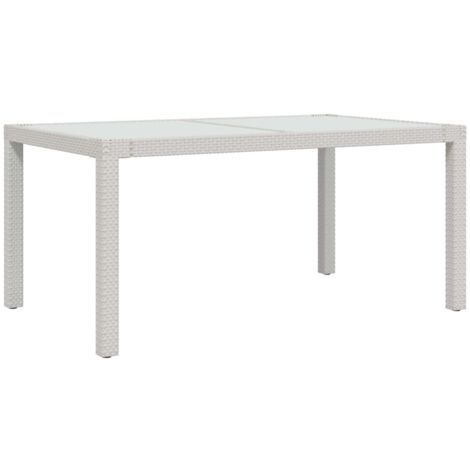 Table de jardin 150x90x75 Verre trempé-résine tressée Blanc
