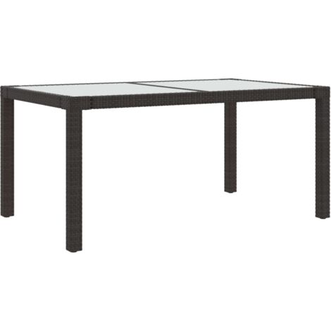 Table de jardin 150x90x75 Verre trempé-résine tressée Marron