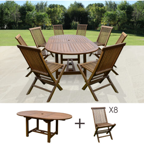 Table de jardin 160/210x100x75cm + lot de 8 chaises