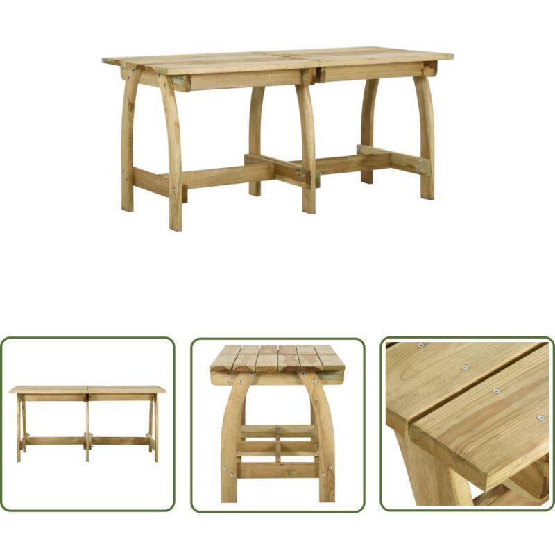 The Living Store - Table de jardin 160x74x75 cm Bois de pin imprégné - Table De Jardin - Table Extérieure - Mobilier De Jardin - Table En Bois