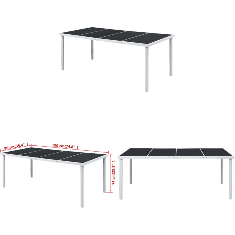 Vidaxl - Table de jardin 190x90x74 cm Noir Acier - Table De Jardin - Table Extérieure - Table Repas - Mobilier De Jardin - Table En Verre - Home &