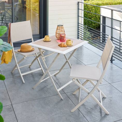 Relaxdays Table Pliante Jardin Carrée 74x78x78 Cm – Effet Bois Blanc – Balcon, Terrasse, Extérieur, 4 Personnes