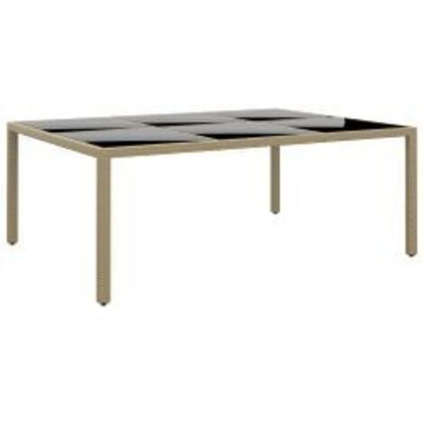 Table de jardin 200x150x75 Verre trempé-résine tressée Beige