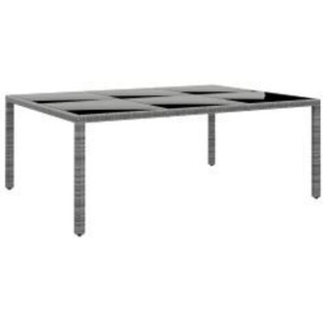 Table de jardin 200x150x75 Verre trempé-résine tressée Gris