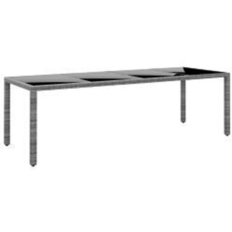 Table de jardin 250x100x75 Verre trempé et Résine tressée